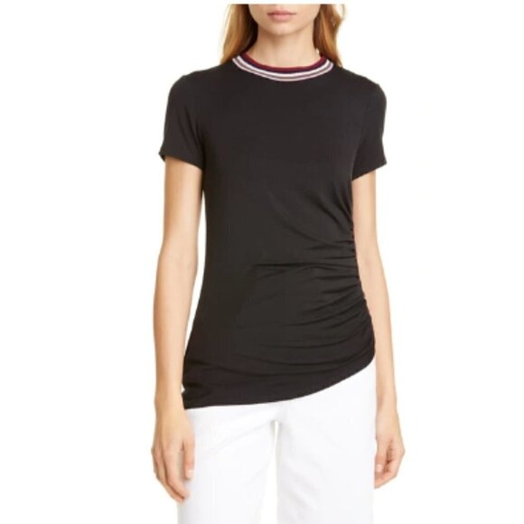 Ted Baker London Stripe Detail Asymmetrical Black and Pink Top Women’s Size 3 - Picture 1 of 12